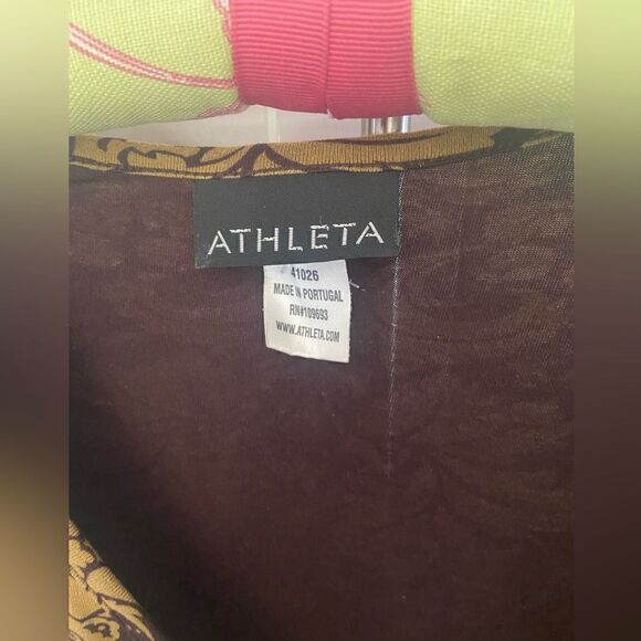 ATHLETA Black Gold Brocade Print Dress Soft & Stretchy Medium 95% Viscose - Picture 2 of 10